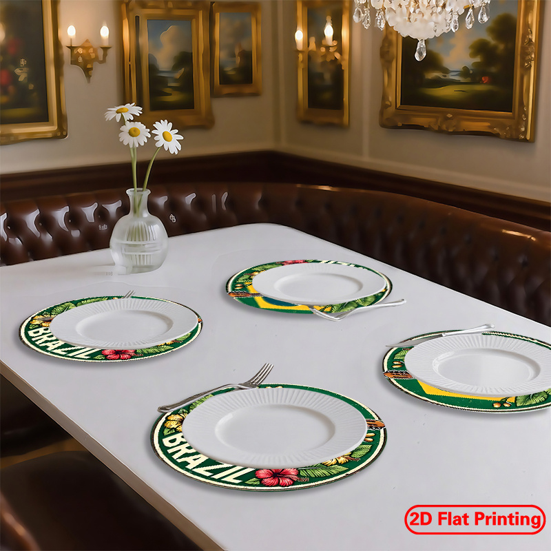 2d flat printing placemats 4pcs ode to brazilian music theme design pattern round placemats 38.1x38.1 cm non slip heat resistant polyester table mats, machine washable, suitable for restaurants, kitchens, home decor, halloween, christmas, 2d flat 2d flat printing placemats 4pcs ode to brazilian music theme design pattern round placemats 38.1x38.1 cm non slip heat resistant polyester table mats, machine washable, suitable for restaurants, kitchens, home decor, halloween, christmas, 2d flat