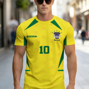 [printed design not textured] samba football soul! classic yellow and green no. 10 jersey short sleeve, a passionate fan's atmospheric streetwear jersey