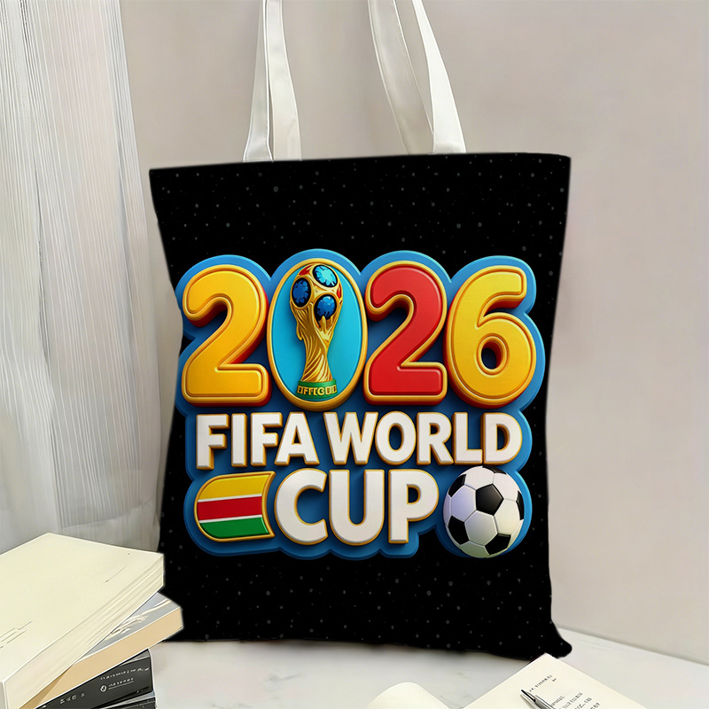 2026 world cup fan viewing large capacity handbag, br 4.14, features world cup trophy soccer flag pattern and world cup three mascots soccer patterns, fan commemorative portable shoulder bag, sturdy handle structure 2026 world cup fan viewing large capacity handbag, br 4.14, features world cup trophy soccer flag pattern and world cup three mascots soccer patterns, fan commemorative portable shoulder bag, sturdy handle structure