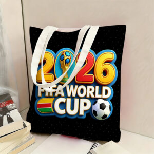2026 world cup fan viewing large capacity handbag, br 4.14, features world cup trophy soccer flag pattern and world cup three mascots soccer patterns, fan commemorative portable shoulder bag, sturdy handle structure