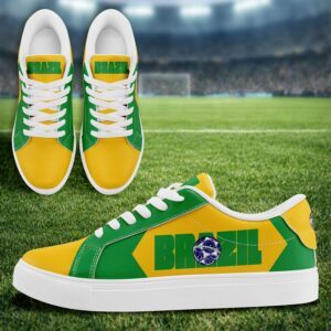coolcustomize men's green & yellow stripe inspired lace up low top shoes, stylish pu sports sneakers, all season comfort walking shoes, breathable plus size