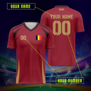 2026 custom belgian v neck soccer jersey personalized name and number, with yellow stripes, lightweight and breathable for sports, parties, and summer gatherings, soccer accessory, comfortable athletic gear