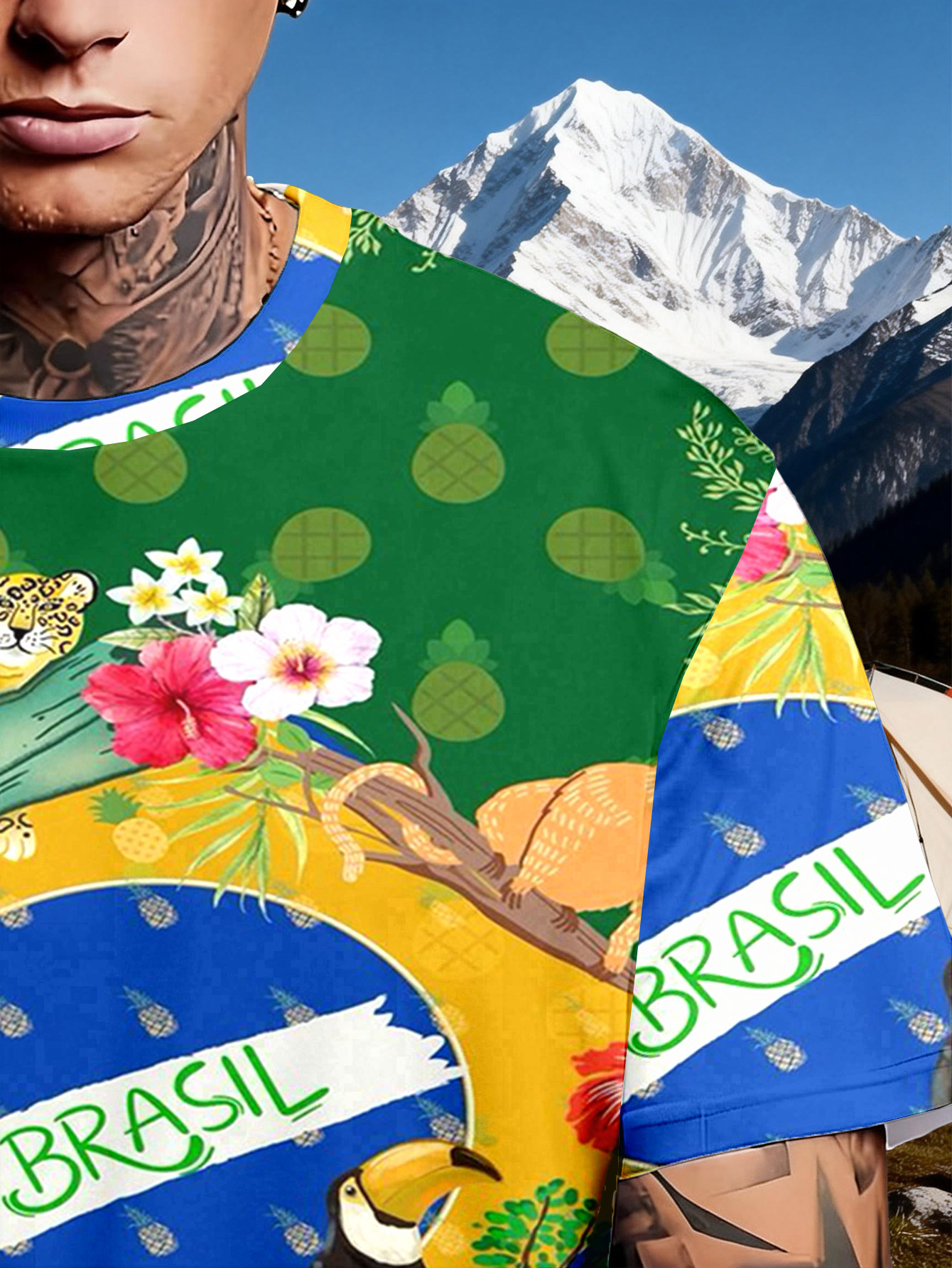 1pc brazilian tropical green leaf animal print breathable soft crew neck short sleeve t shirt, suitable for daily and outdoor activities all season casual style, a must have for fishing enthusiasts, playful and comfortable design 1pc brazilian tropical green leaf animal print breathable soft crew neck short sleeve t shirt, suitable for daily and outdoor activities all season casual style, a must have for fishing enthusiasts, playful and comfortable design