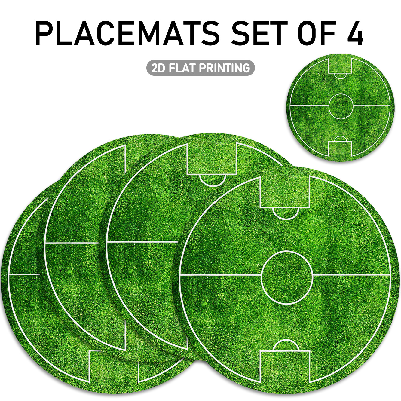 4/6pcs set, round placemats with soccer field pattern, featuring green grass texture and white line design. suitable for sports themed decor, tablecloth placement decoration, children's room decor, and event venue decoration. 2d flat design, 38.1 cm 4/6pcs set, round placemats with soccer field pattern, featuring green grass texture and white line design. suitable for sports themed decor, tablecloth placement decoration, children's room decor, and event venue decoration. 2d flat design, 38.1 cm