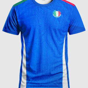 italian men's and youth's fitted soccer shirts breathable and moisture wicking with a geometric pattern design, royal blue and white, suitable for soccer training, casual outings, and sports