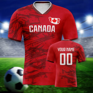 men's canada graffiti soccer jersey with national flag design, self defined name and number red soccer jersey, comfortable and breathable polyester football kit, stylish soccer club printed shirt, ideal gift for sports team uniforms and outdoor