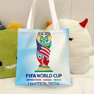 fifa official 2026 world cup fan large capacity tote bag, br 4.13, featuring the 2026 world cup three kingdoms themed trophy design, a commemorative portable single shoulder bag for fans, with a sturdy handle structure, perfectly suited for daily