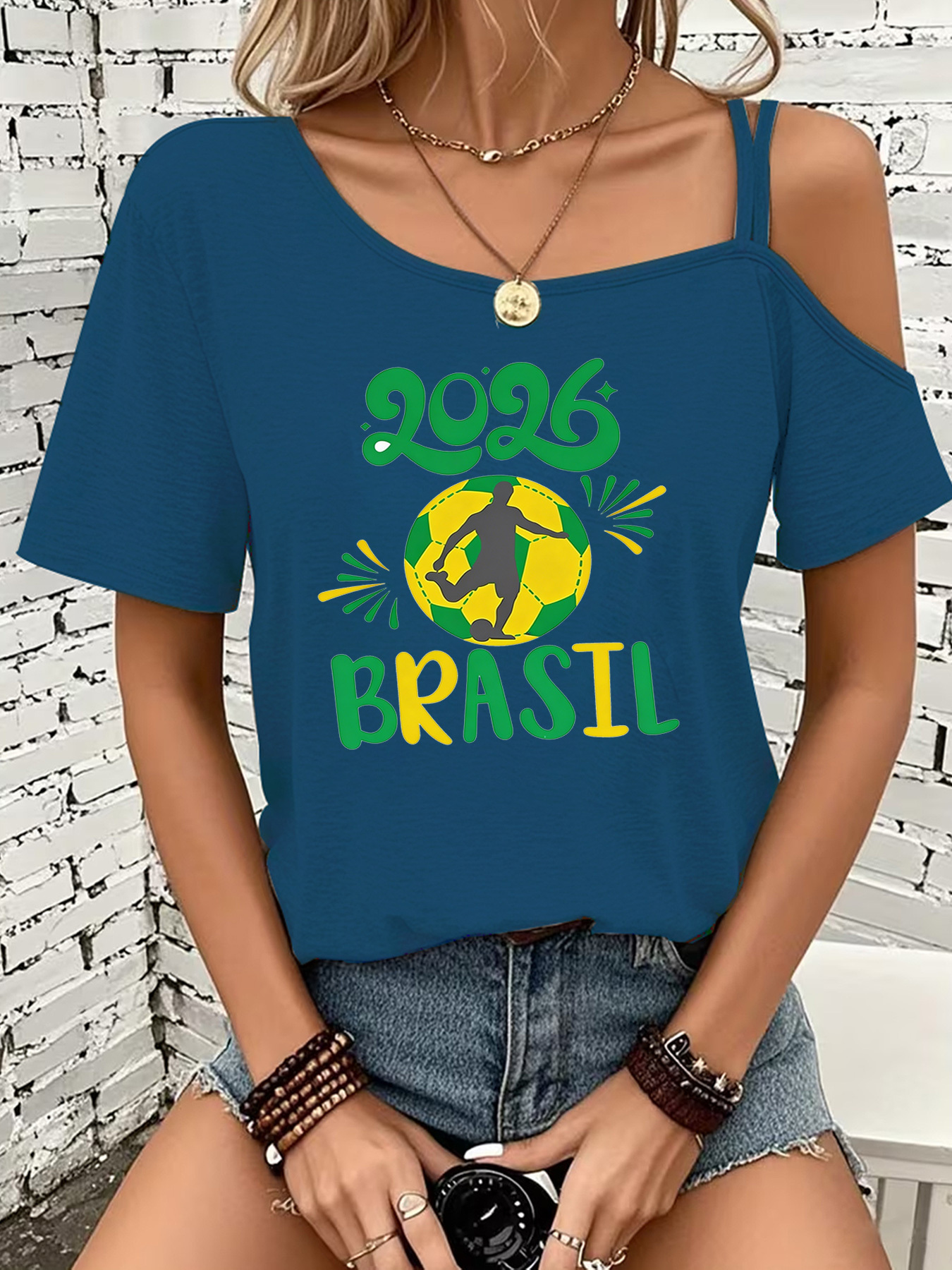 women's fashion creative simple vintage print t shirt, sexy off shoulder thin strap short sleeve t shirt, summer casual shoulder strap design top t shirt, suitable for daily commuting and vacations, stylish and elegant women's clothing women's fashion creative simple vintage print t shirt, sexy off shoulder thin strap short sleeve t shirt, summer casual shoulder strap design top t shirt, suitable for daily commuting and vacations, stylish and elegant women's clothing