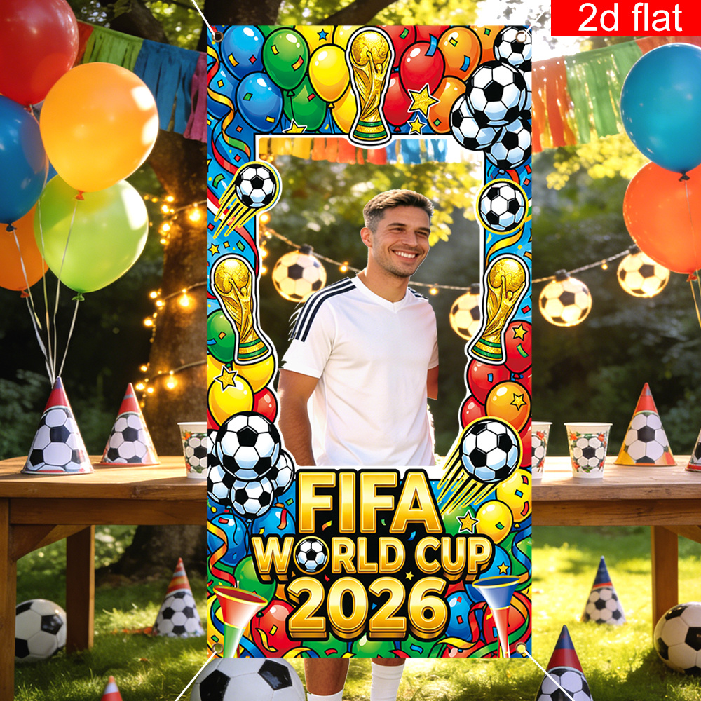 2d flat, 2d flat banner, 1pc, 2026 usa canada mexico fifa world cup photo prop frame,, soccer ball pattern design, vibrant colors, suitable for world cup celebration activities, game photo background, outdoor photo booth prop., 2d flat 2d flat, 2d flat banner, 1pc, 2026 usa canada mexico fifa world cup photo prop frame,, soccer ball pattern design, vibrant colors, suitable for world cup celebration activities, game photo background, outdoor photo booth prop., 2d flat