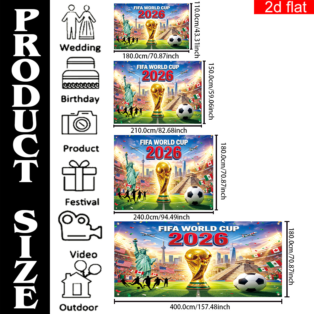 2d flat, 2d flat banner, 1pc, 2026 usa canada mexico fifa world cup backdrop large garage party banner,, featuring stadium, host country landmarks, and the world cup trophy background design; suitable for world cup party decorations., 2d flat 2d flat, 2d flat banner, 1pc, 2026 usa canada mexico fifa world cup backdrop large garage party banner,, featuring stadium, host country landmarks, and the world cup trophy background design; suitable for world cup party decorations., 2d flat