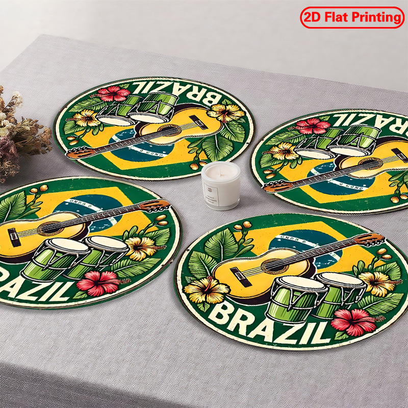 2d flat printing placemats 4pcs ode to brazilian music theme design pattern round placemats 38.1x38.1 cm non slip heat resistant polyester table mats, machine washable, suitable for restaurants, kitchens, home decor, halloween, christmas, 2d flat 2d flat printing placemats 4pcs ode to brazilian music theme design pattern round placemats 38.1x38.1 cm non slip heat resistant polyester table mats, machine washable, suitable for restaurants, kitchens, home decor, halloween, christmas, 2d flat
