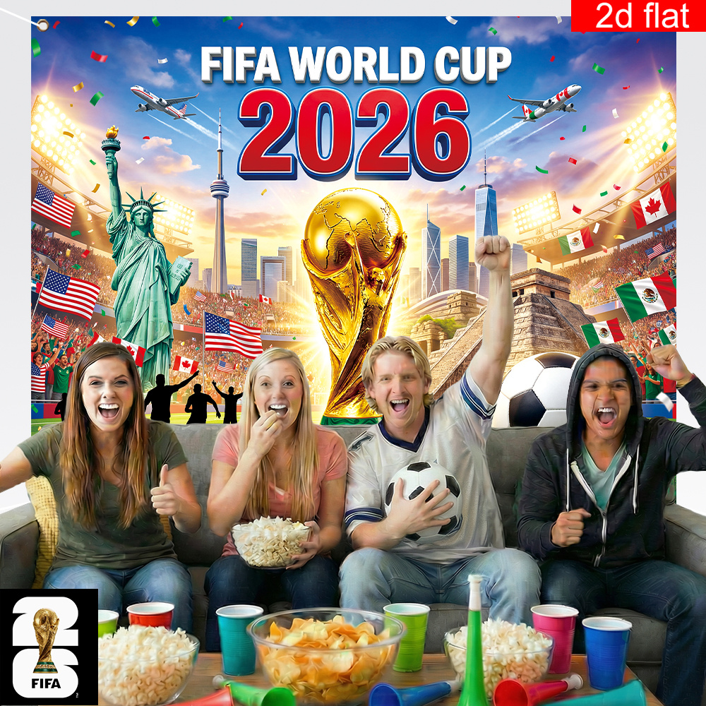 2d flat, 2d flat banner, 1pc, 2026 usa canada mexico fifa world cup backdrop large garage party banner,, featuring stadium, host country landmarks, and the world cup trophy background design; suitable for world cup party decorations., 2d flat 2d flat, 2d flat banner, 1pc, 2026 usa canada mexico fifa world cup backdrop large garage party banner,, featuring stadium, host country landmarks, and the world cup trophy background design; suitable for world cup party decorations., 2d flat