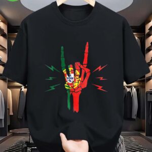 proudly showcasing the retro portugal flag, this t shirt is made of 100 and features a vibrant green and red lightning bolt design. available in sizes s to 2xl for both men and women