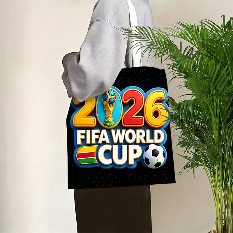 2026 world cup fan viewing large capacity handbag, br 4.14, features world cup trophy soccer flag pattern and world cup three mascots soccer patterns, fan commemorative portable shoulder bag, sturdy handle structure 2026 world cup fan viewing large capacity handbag, br 4.14, features world cup trophy soccer flag pattern and world cup three mascots soccer patterns, fan commemorative portable shoulder bag, sturdy handle structure