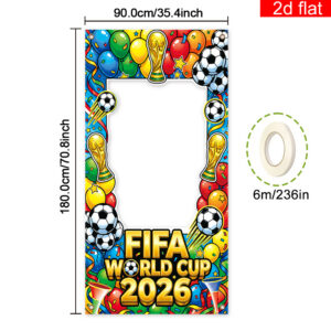 2d flat, 2d flat banner, 1pc, 2026 usa canada mexico fifa world cup photo prop frame,, soccer ball pattern design, vibrant colors, suitable for world cup celebration activities, game photo background, outdoor photo booth prop., 2d flat