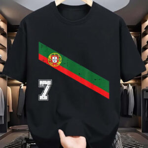1pc men's portugal national team jersey no.7 official soccer shirt with number 7 design, black/green/red stripes, machine washable short sleeve crewneck top suitable for training, casual wear & gifts for,, sports fans