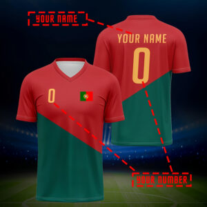 personalized portugal football jersey suitable for cheering & training custom name/number/logo, breathable v neck uniforms, machine washable for parties, summer outfits & fan apparel