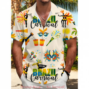 men's sportswear button up shirt, printed casual shirt, suitable for beach vacations, regular fit, shirt printed design – not textured