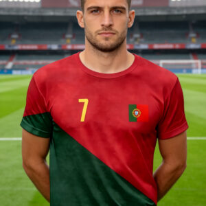 men's portugal flag number 7 football t shirt breathable summer jersey suitable for training, casual wear & soccer gifts, comfortable crew neck regular fit tee with national