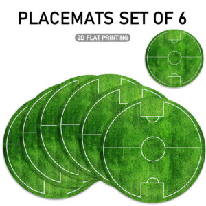 4/6pcs set, round placemats with soccer field pattern, featuring green grass texture and white line design. suitable for sports themed decor, tablecloth placement decoration, children's room decor, and event venue decoration. 2d flat design, 38.1 cm