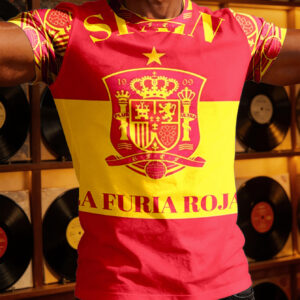 men's printed spanish shield red and yellow fashion trend print pattern men's crew neck short sleeve t shirt vacation camping casual t shirt, street hip hop style, summer european and american fashion trend, sporty style, holiday casual