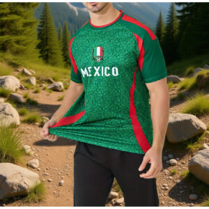 digital design non textured items, mexico football jersey, round neck short sleeve breathable training shirt, suitable for fans and players, made of polyester, regular fit