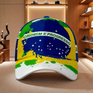 a full print baseball cap featuring the brazilian flag motif. with its adjustable snapback design, it is perfect for both streetwear and outdoor activities, offering exceptional comfort and making for an excellent gift choice