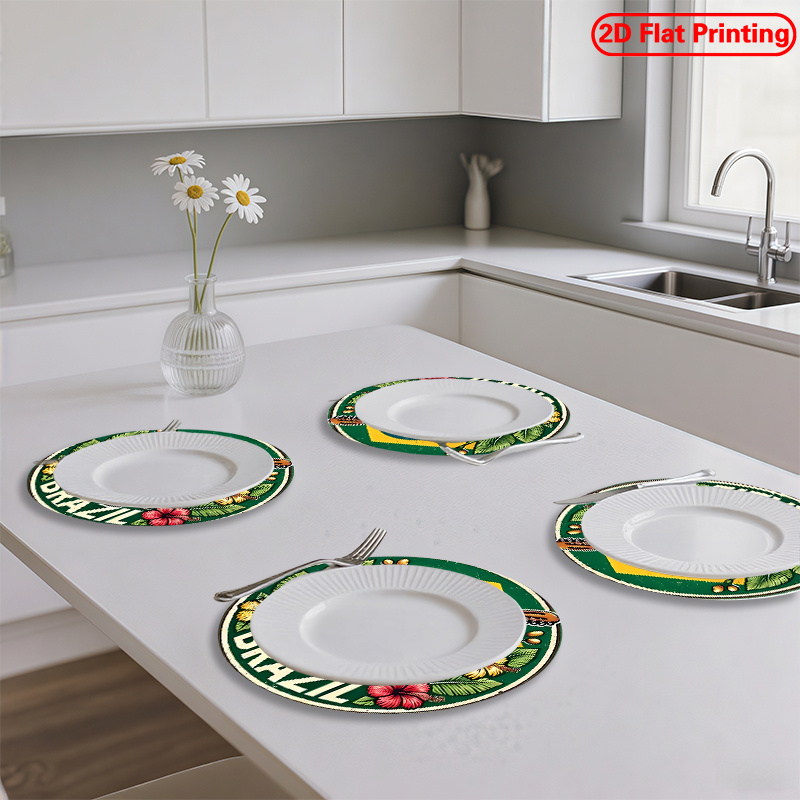 2d flat printing placemats 4pcs ode to brazilian music theme design pattern round placemats 38.1x38.1 cm non slip heat resistant polyester table mats, machine washable, suitable for restaurants, kitchens, home decor, halloween, christmas, 2d flat 2d flat printing placemats 4pcs ode to brazilian music theme design pattern round placemats 38.1x38.1 cm non slip heat resistant polyester table mats, machine washable, suitable for restaurants, kitchens, home decor, halloween, christmas, 2d flat