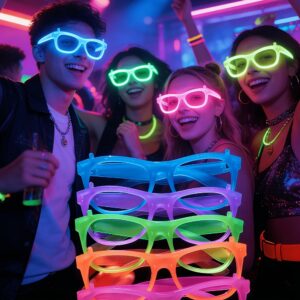 15 pairs of glow in the dark party glasses, random colors neon green, purple, orange, yellow, red no lenses, lightweight and durable plastic frame, suitable for halloween, prom, birthdays, photo booths, costume parties party favors