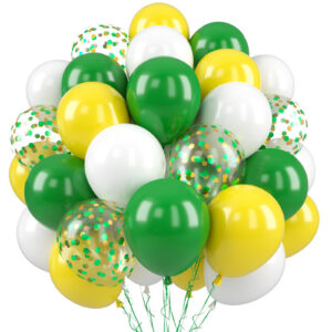 23pcs green and yellow balloons, 25.4cm dark green yellow and white confetti latex balloon, for yellow green football themed birthday party, shower, bachelorette party, anniversary, engagement party, various festival photo background decorations