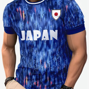 men's japan national team football jersey t shirt japanese fan apparel, breathable blue training and match shirt with japanese mark and rising sun pattern for adults, asian cup 2024 jersey, crew neck short sleeve, machine washable, summer casual