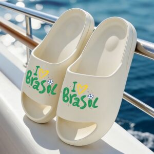 1 pair i love brasil printed plus size slippers, home sandals, beach slippers, multi functional indoor/outdoor, slip on sandals, suitable as a housewarming gift, featuring a convenient drainage design, ideal for the beach