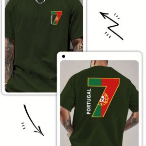 portugal 7 double sided print men's t shirt, football theme, loose fit casual top for portugal fans