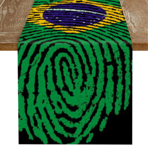 1pc brazilian football table runner with brazilian fingerprint soccer design vintage industrial suitable for indoor decor, dining table, coffee table, entryway runner for home decor (33x90cm, 33x183cm, 40x140cm)
