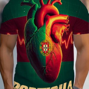men's t shirt from portugal featuring a 3d digital graphic print, designed with a round crew neck and short sleeves