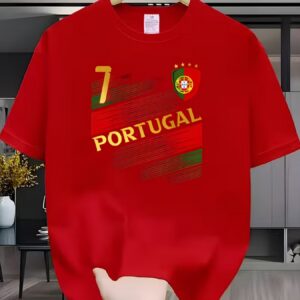 portugal no.7 retro national team football t shirt vintage portugal & number 7 print, breathable crew neck jersey suitable for sports, casual wear, fan gatherings, gift for soccer supporters