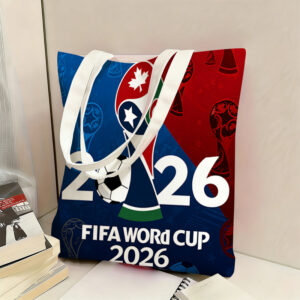 fifa official 2026 world cup fan large capacity tote bag, br 4.14, featuring the world cup emblem and a soccer ball with the usa mexico canada design. a commemorative portable single shoulder bag for fans, with a sturdy handle structure