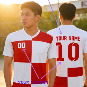 customizable v neck football jersey polyester fabric, printed, personalized name and number ideal for sports, casual wear, training, beach outings, birthdays, and outdoor activities. made with premium textured fabric for breathable