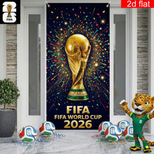 2d flat, 2d door banner, 1pc fifa world cup banner suitable for football parties & world cup decorations trophy confetti door cover with iconic fifa & world cup trophy design, banner for,, room parties for usa canada mexico event, 2d flat