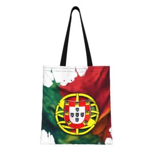 1pc portugal flag splash tote bag double sided portuguese national design with coat of arms & green/yellow splash pattern, durable fade resistant fabric, sturdy shoulder strap, unisex for men & women, perfect for travel, shopping, everyday use great gift for portugal pride